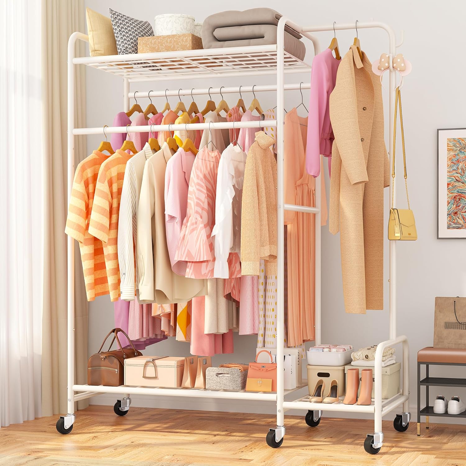 Raybee 53.1"W Clothes Rack with Coat Rack, 74"H Rolling