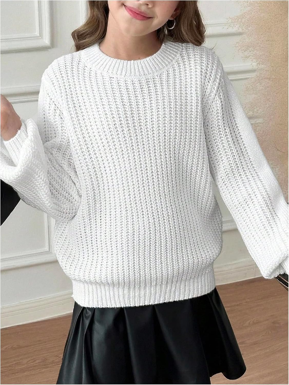 SOLY HUX Girl's Crewneck Sweater Pullover Long Sleeve Ribbed Knit Jumper Basic Pullover Tops
