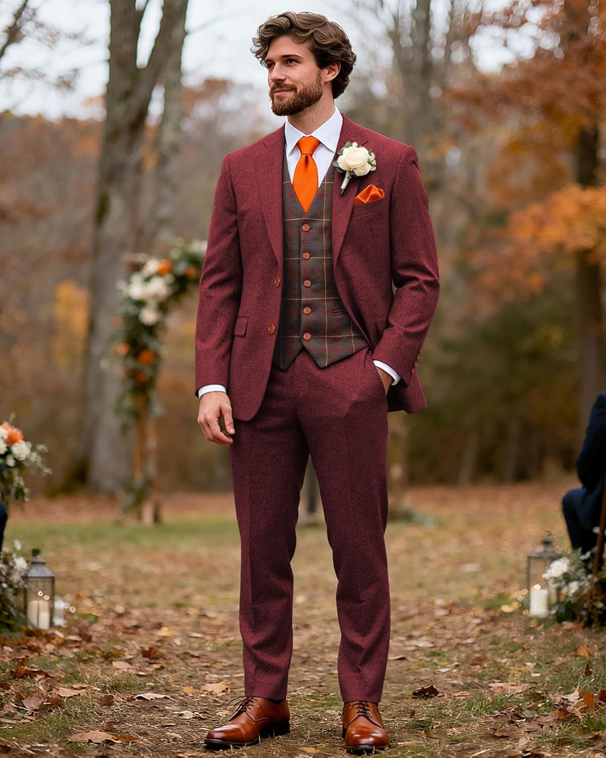 Wemaliyzd Men's 3 Piece Suits Notch Lapel Blazer Tweed Vest Pants for Business Wedding Party
