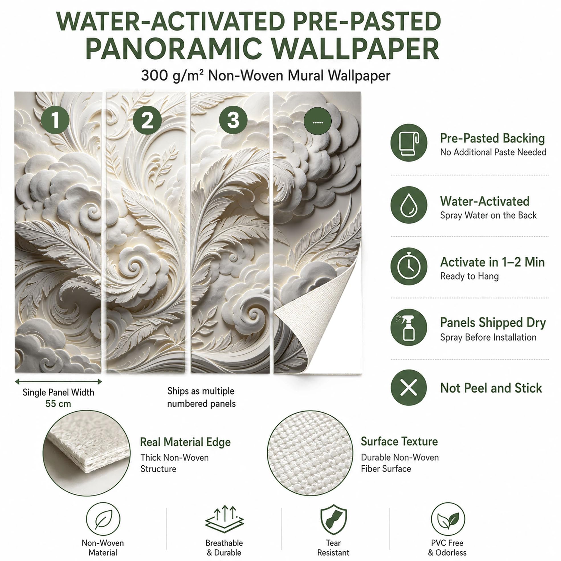 Papel Pintado 3D Con Relieve Nube De Plumas Papel Pintado Autoadhesivo Pared 320Cmx600Cm(Hxw) Arte Moderno Mural De Pared En Relieve Papel Adhesivo No Tejido Impermeable Y Removible Para Dormitorio