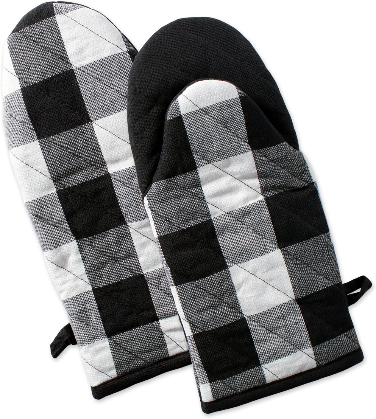 DII Buffalo Check Black & White Oven Mitts Set, 2-Piece Farmhouse Kitchen Heat-Resistant Cotton Gloves