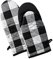 DII Buffalo Check Black & White Oven Mitts Set, 2-Piece Farmhouse Kitchen Heat-Resistant Cotton Gloves