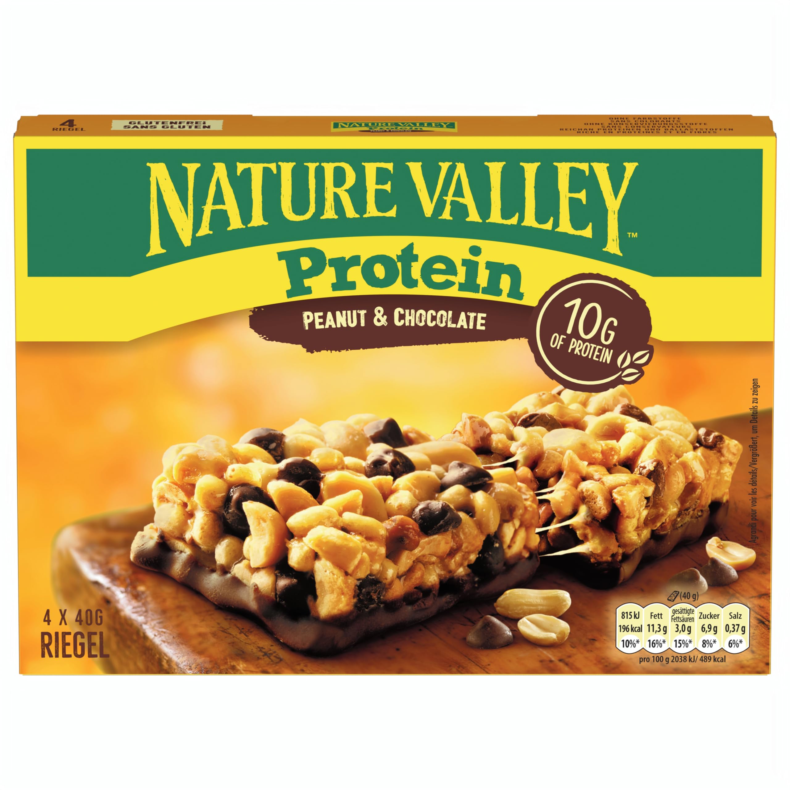 Nature Valley Protein Erdnuss und Schokolade, 8er Pack (8 x 160 g Multipack mit je 4 Proteinriegeln)