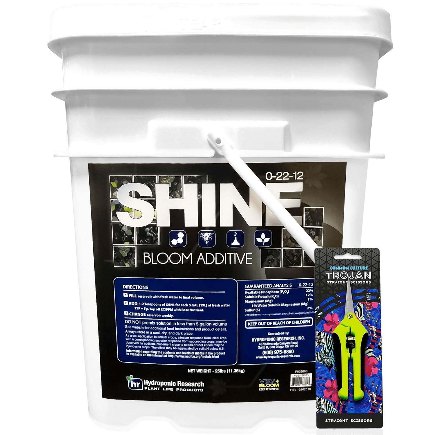 25 lb Shine by Veg + Bloom- A Hydroponic Powder That Enhances The Bloom Stage of Plant Growth. Add to Reservoir During Reproductive Plant Cycle to Maximize Crop Production.