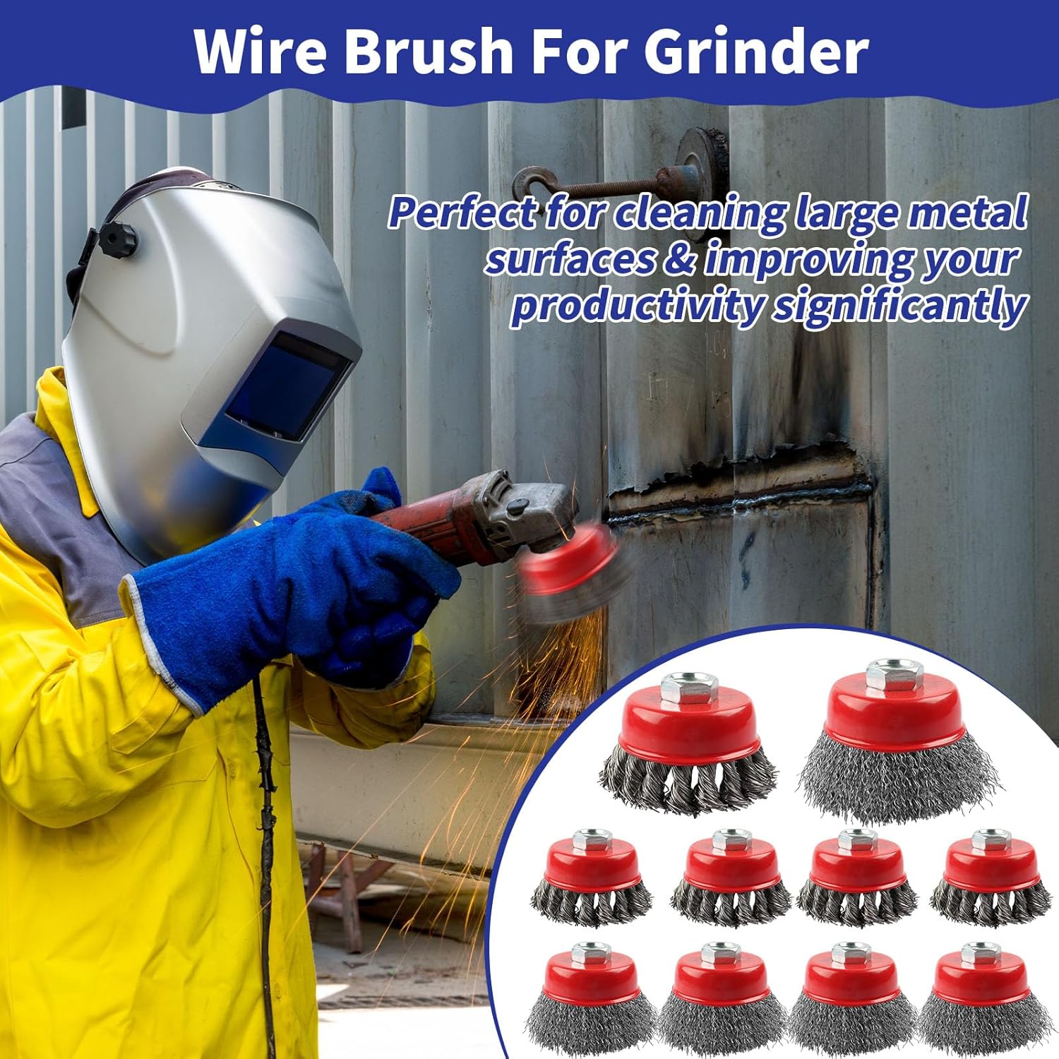 Rocaris 10 Pack Wire Cup Brush for Grinders, Wire Wheels for 4 1/2 Angle Grinder, 3 Twisted Knotted & Coarse Crimped Cup Brush