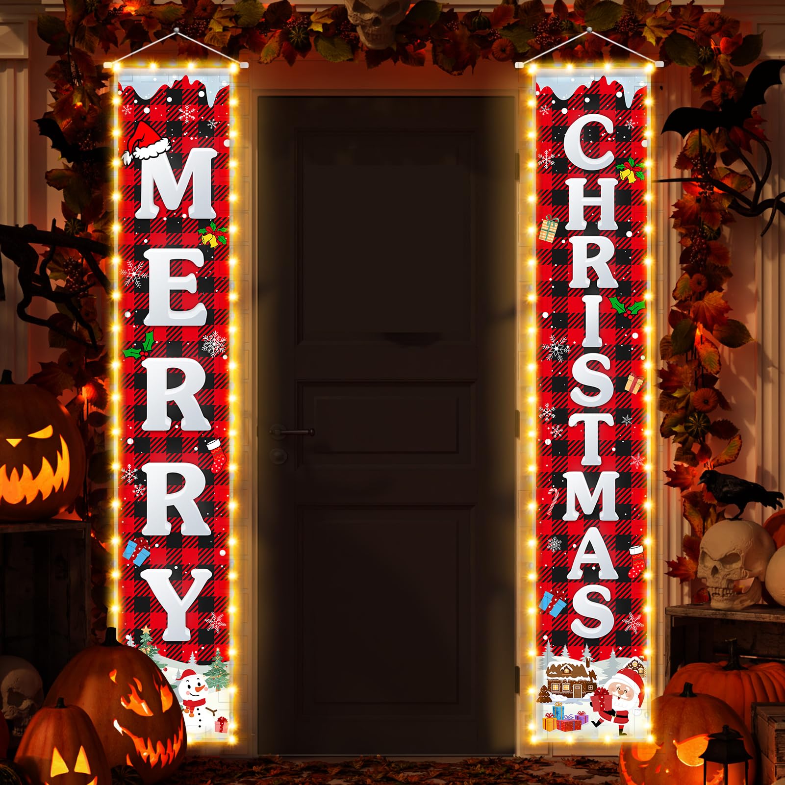 Decorazioni natalizie illuminate Buon Natale, LED Natale portico porta cartello appeso banner di benvenuto per casa parete decorazione festa decorazioni natalizie interni esterni