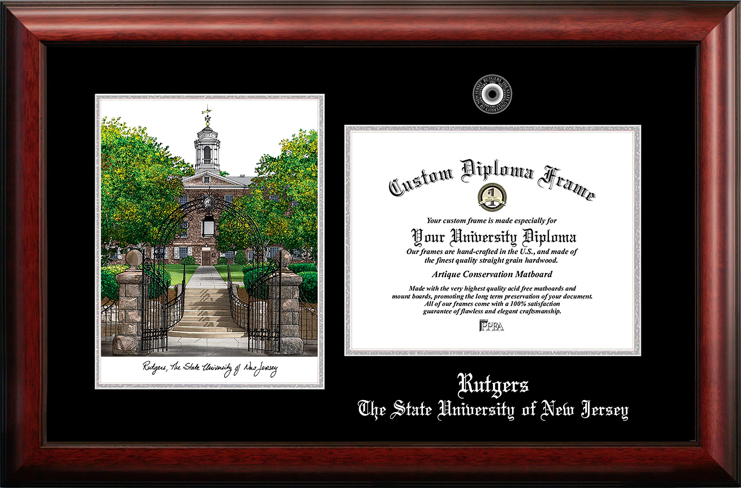Campus Images NCAA Rutgers Scarlet Knights Unisex Silver Medallion Frame Rutgers University, The State University of New Jersey, 11w x 8.5h Silver Embossed Diploma Frame, Brown, One Size