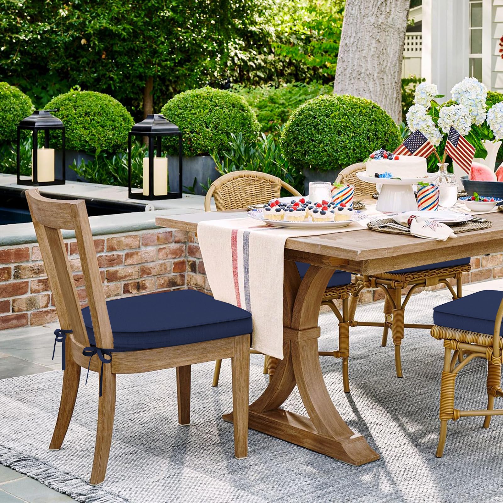 DYTXIII Set of 4 Outdoor Chair Cushions 19"x19"x2",Water Repellent Patio Seat Cushion with Ties and Removable Covers,Dining Chair Cushions for Indoor Kitchen Yard and Patio Furniture,Navy Blue