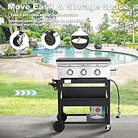 Vista 2 de MELLCOM Plancha de gas para exteriores de 3 quemadores de 30000 BTU con tapa (estante lateral), plancha portátil de superficie plana de 28 pulgadas