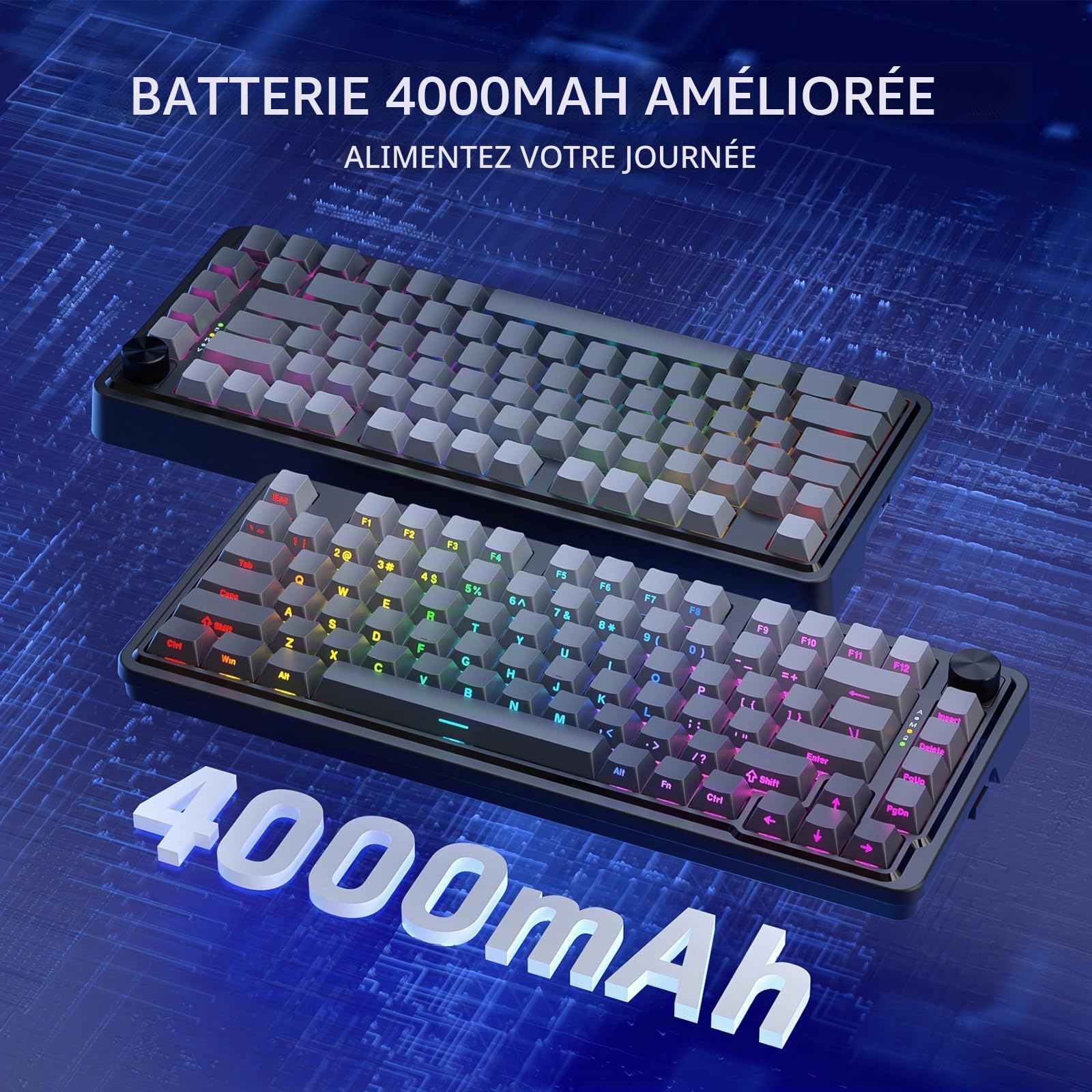 Redragon K673 GB Clavier Mecanique sans Fil Gasket 75 81 Touches PBT | Clavier mecanique sans fil Gasket 75 pourcent 3 modes 81 touches PBT controle bouton dedie attenuation bruit 5 couches