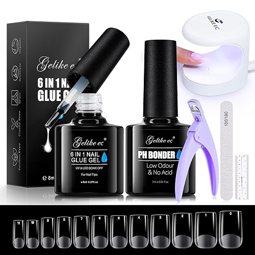 Miniatura 8 de Gelike EC Kit de gel x uñas gel de pegamento de uñas 6 en 1 con gel de ataúd corto x puntas de uñas, 240 uñas postizas bailarina y lámpara de uñas