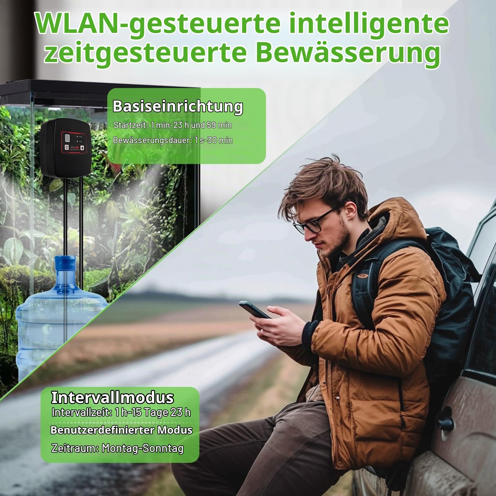 Nebel für Reptilien, Luftbefeuchter für Reptilien mit Timer und 4 Düsen um 360 ° drehbar, Luftbefeuchter für Amphibien, Reptilien, Pflanzen, Blumen