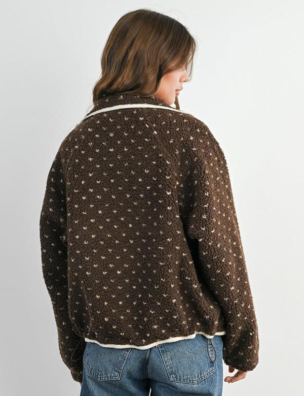 Meyhad Women's Fleece Jacket Button Down Lapel Collar Sherpa Jackets Long Sleeve Contrast Quilted Outerwear(1006-Brown-S) by Meyhad - Used condition - Image 7