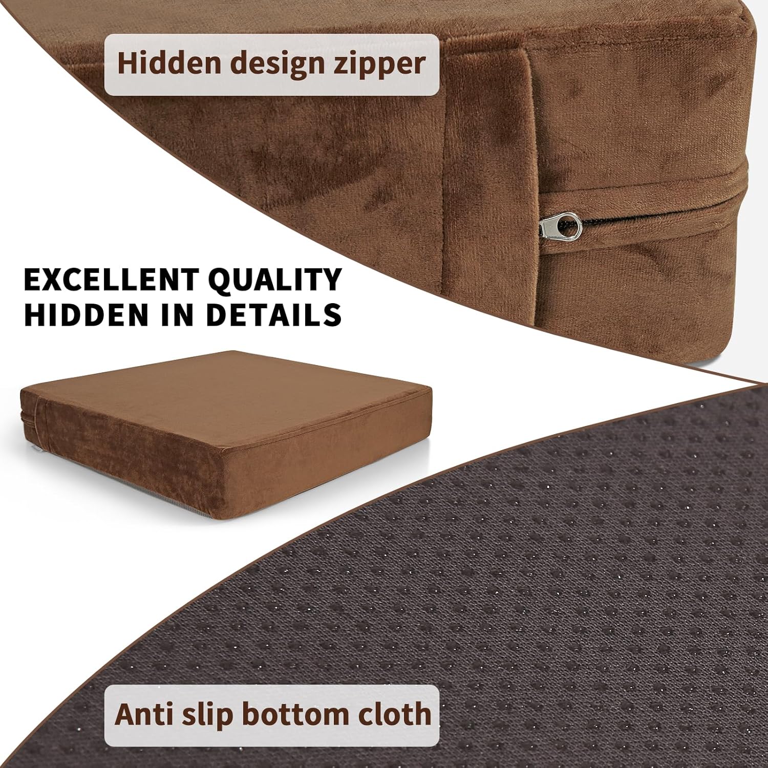 SINOSSO Velvet Large Chair Cushion for Elderly 20" x 20" x 3", High Density Foam Seat Cushion for Recliner Couch Armchair, Thickened Chair Pad, Brown