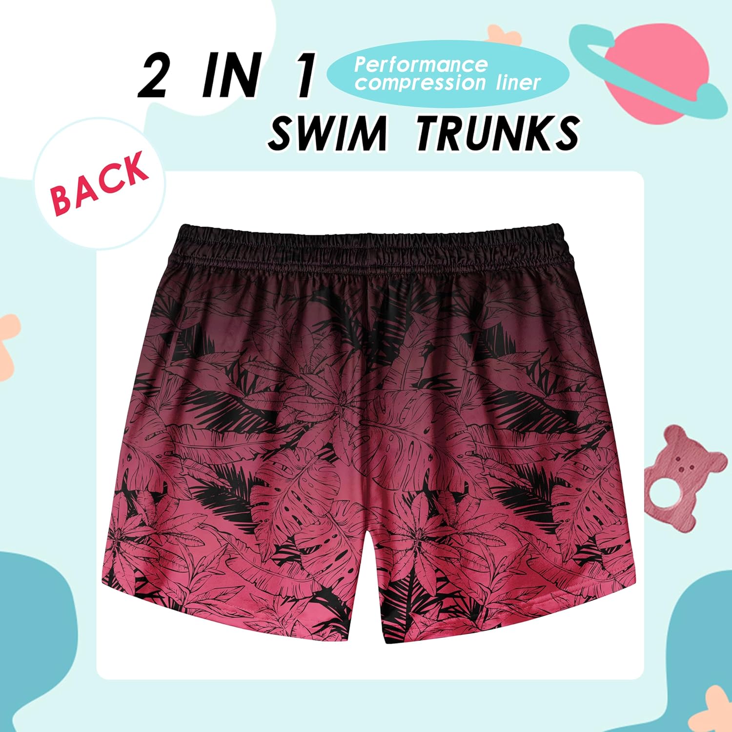 FT FENTENG Boys Swim Trunks with Compression Liner Boys Stretch Swim Shorts Quick Dry 2 in 1 Beach Shorts 4-17 Y - Image 6