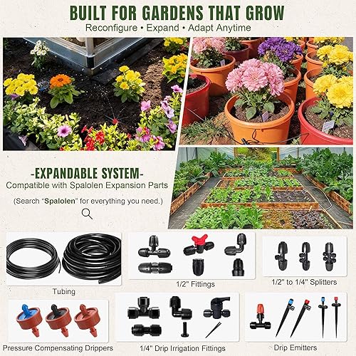 Miniatura 8 de Sistema de riego por goteo de empuje para conectar, sistema de riego ajustable para cama elevada de jardín, sistema automático de riego de plantas,