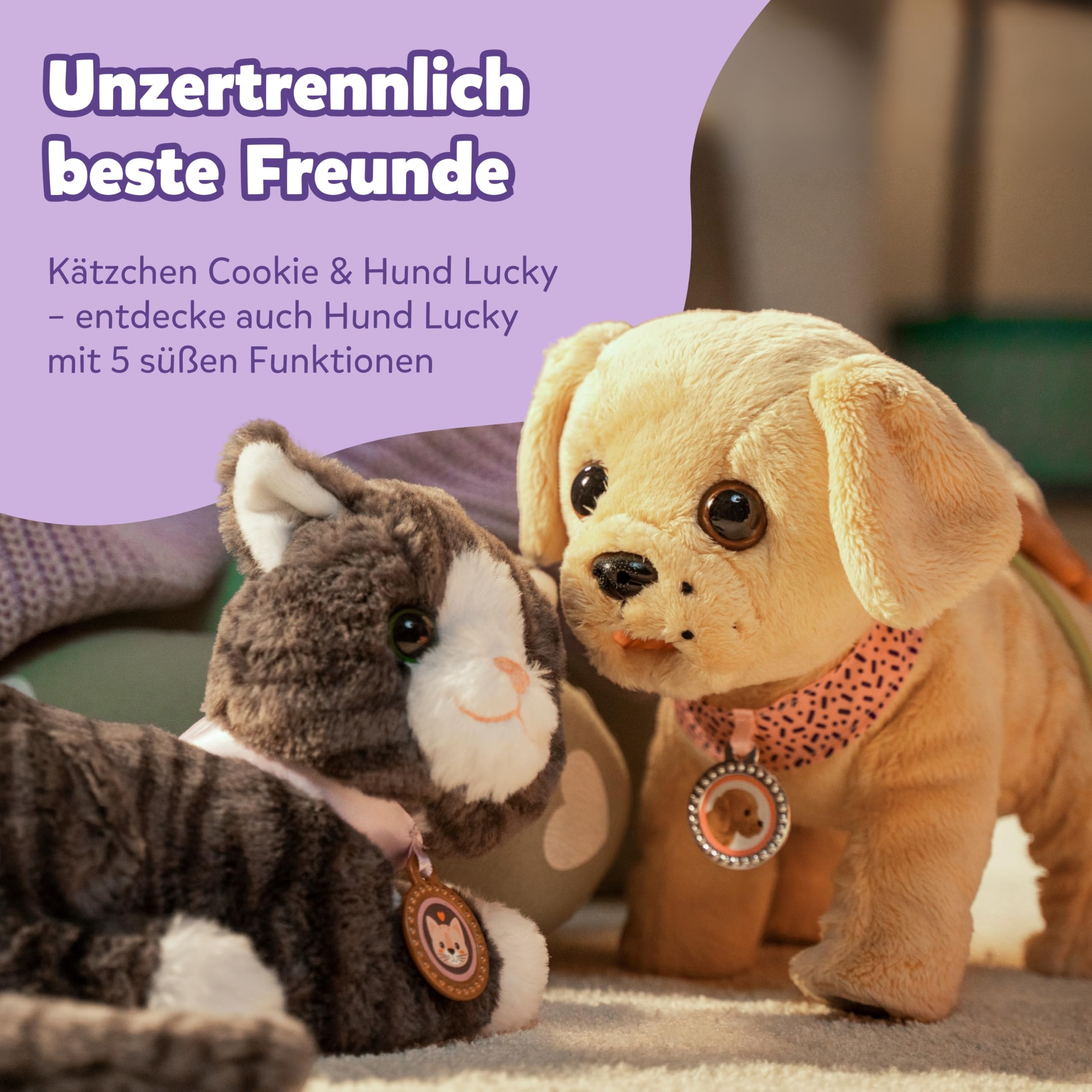 BABY Born Meine Katze Cookie - Kuscheltier mit Sound & Vibration - Inkl. Katzenkörbchen - Funktioniert mit Batterien - Geeignet für Kinder ab 1 Jahr