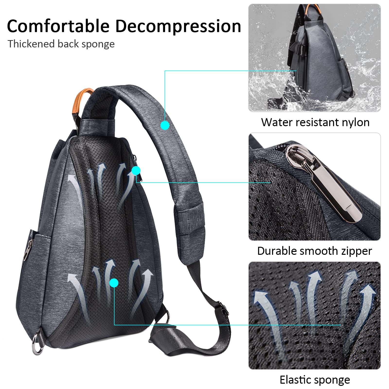 Sac de Poitrine Homme Mode USB Sling Sac Voyage Bandoulière Portable Camping
