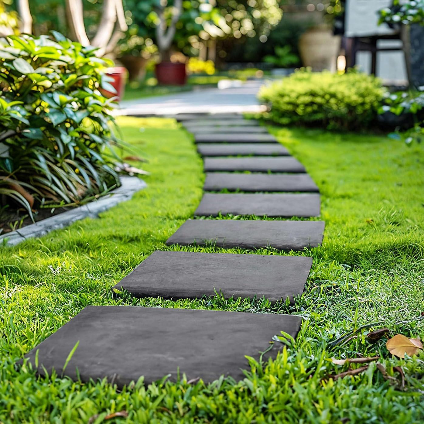IHANA Slate Effect Square Stomp Stone 30x30cm Garden Stepping Stone - Outdoor Hard Surface Pathway Tiles from Recycled Tyres (10pcs)
