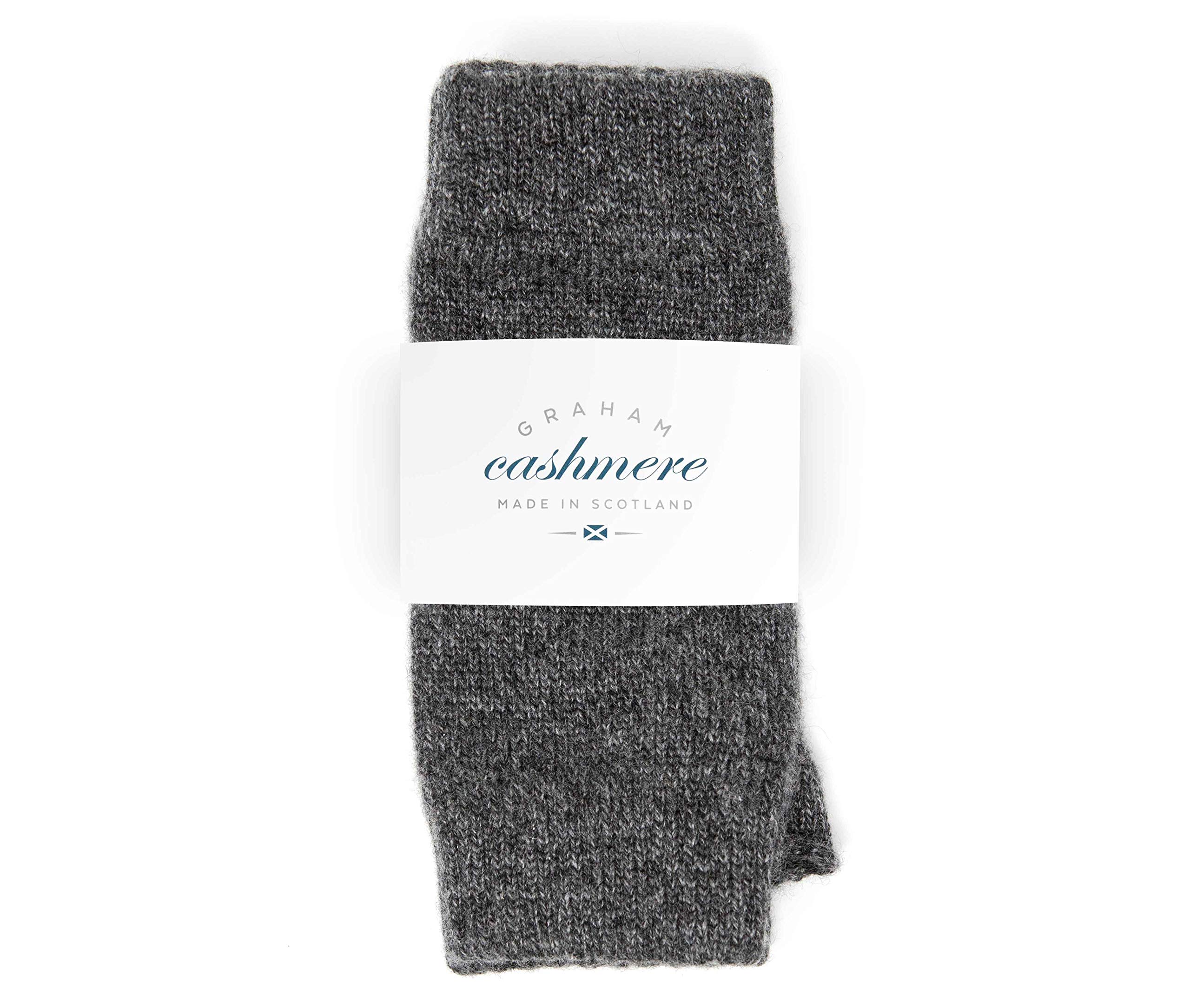 Graham Cashmere - Pure Cashmere Fingerless Wrist Warmers - Made in Scotland - Gift Boxed (Charcoal Grey)