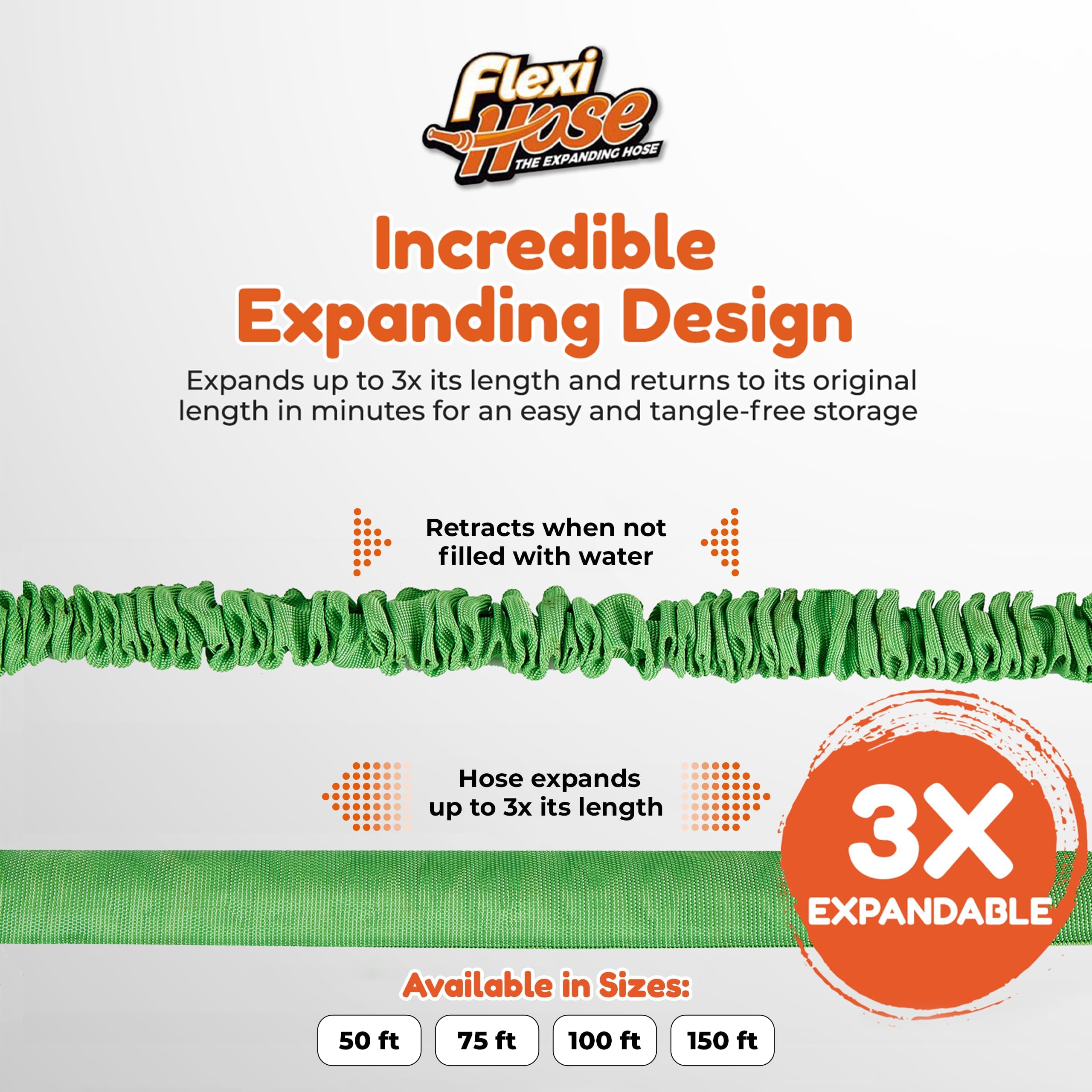 Flexi Hose 30 m erweiterbarer Gartenschlauch, einziehbarer Wasserschlauch, Grün | Inklusive Sprühdüse mit mehreren Funktionen, perfekt für Gartenbewässerung, Rasenpflege, Autowäsche und Außenreinigung