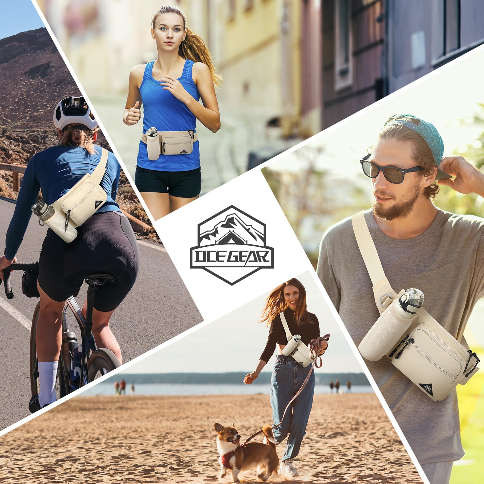 Riñonera con soporte para botella de agua para hombres y mujeres, riñonera para correr, impermeable, para viajes al aire libre, ciclismo, escalada, caminar, para todos los teléfonos, Beige 6