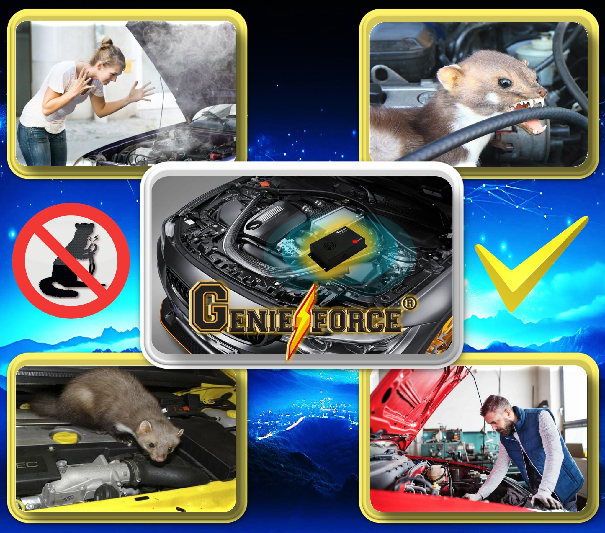 Genieforce® GF-SK-2R odstraszacz kun, zasilany bateriami, ultradźwiękowy odstraszacz kun, mobilna ochrona samochodu, domu, ogrodu, na strych; GF-SK-2R