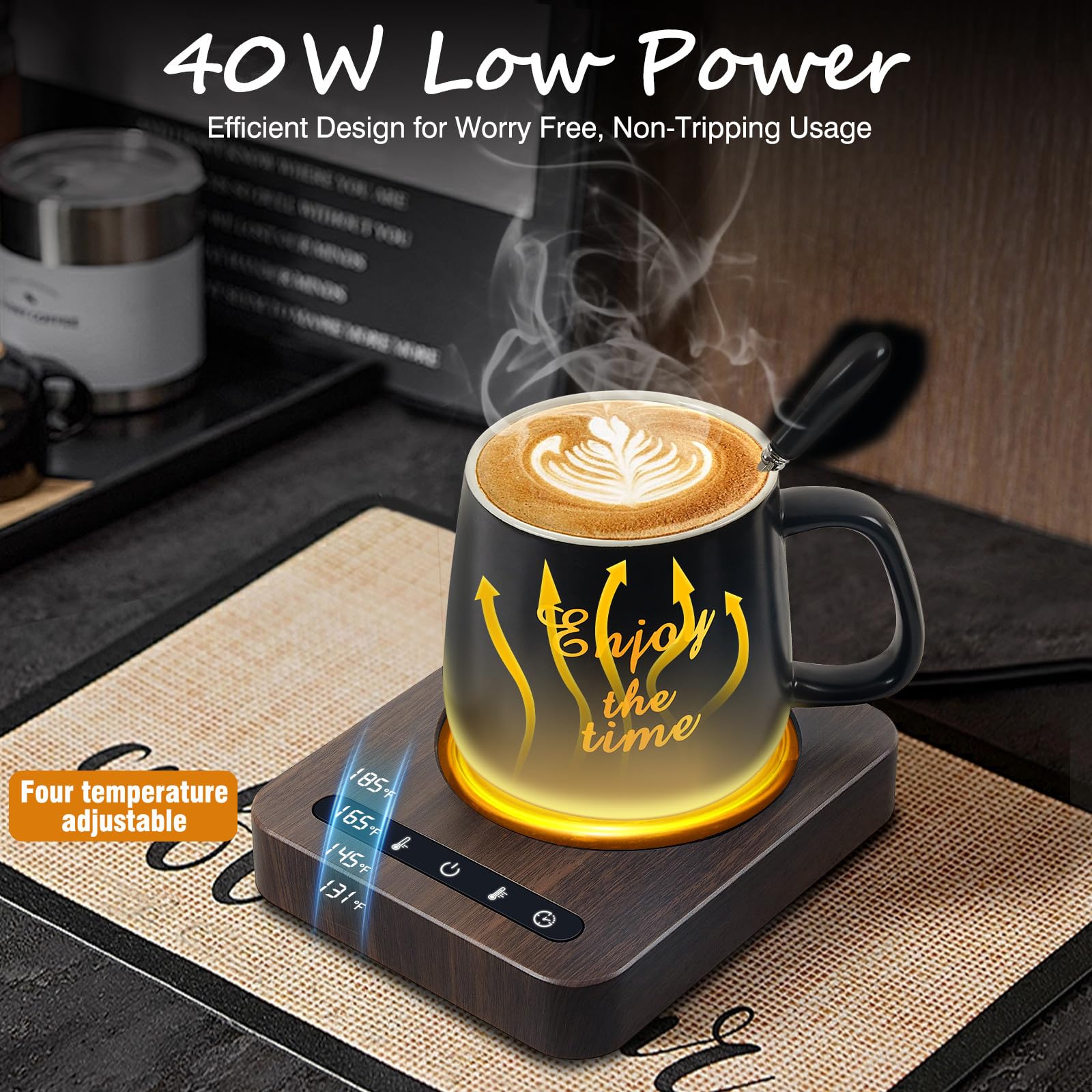 Chauffe-Tasse Intelligent MQFORU - 3 Températures (55°C/65°C/85°C) - Arrêt Auto 2-12H - Plaque Large 13.3 Cm