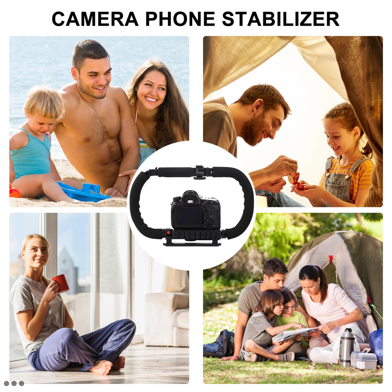 Stabilizzatore Manuale Pieghevole per Fotocamera Reflex Nero | Tre Attacchi Cold Shoe, Foro da 1/4 Pollice, Struttura in Plastica, Spugna e Metallo