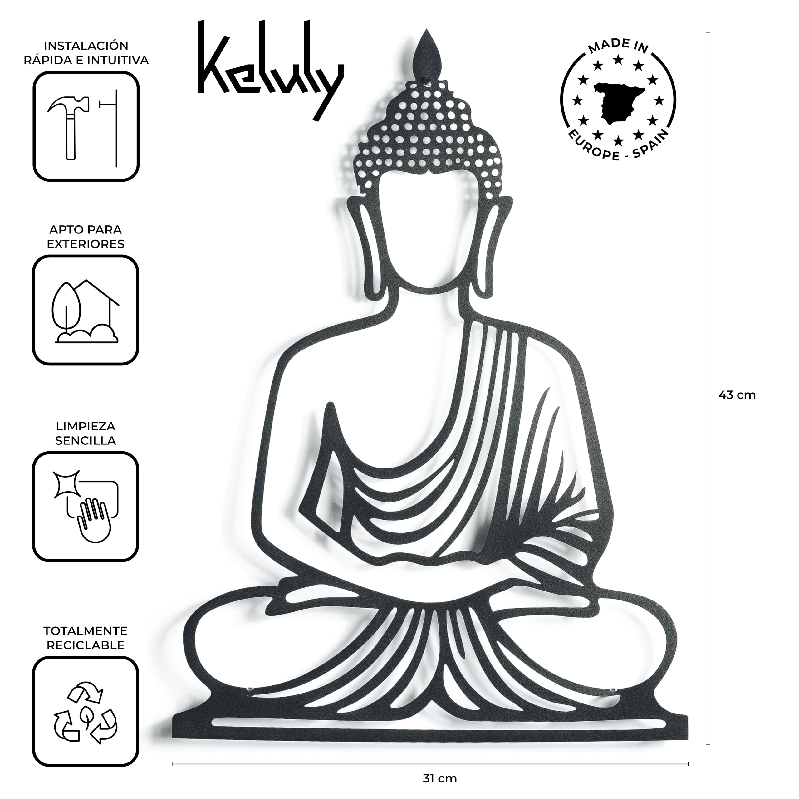 keluly Metal decoration. Floating wall sculpture, with shadows, made of steel. (43 x 31 cm., BUDDHA), 43L x 1.5W cm - Image 2