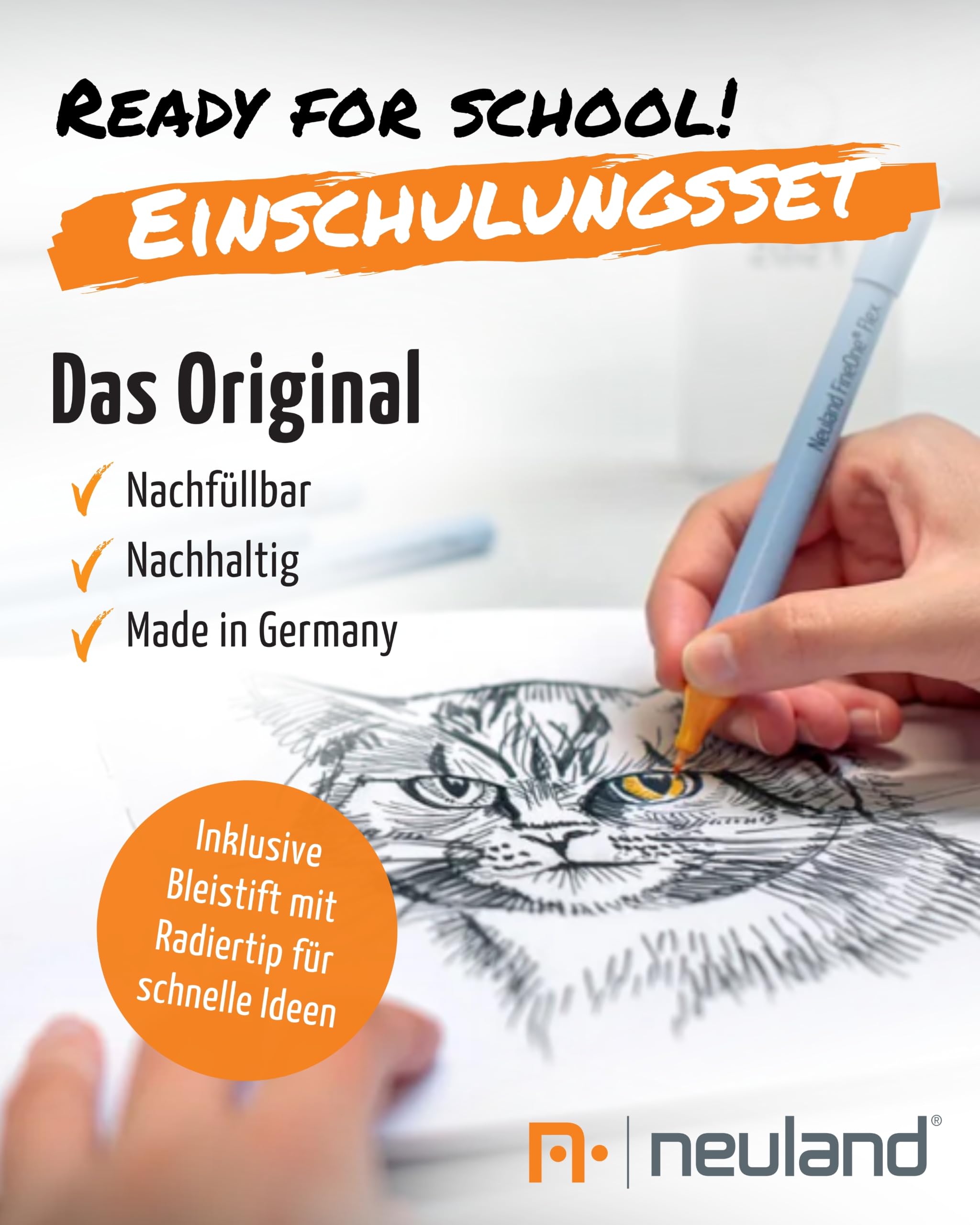 Neuland Einschulungsset I mySketchbook Skizzenbuch + PenPouch XL Federmäppchen + Bleistift & 7 FineOne Flex Marker 0,5-3 mm I Kreatives Zeichenbuch & Mäppchen Set für die Schule & Einschulung