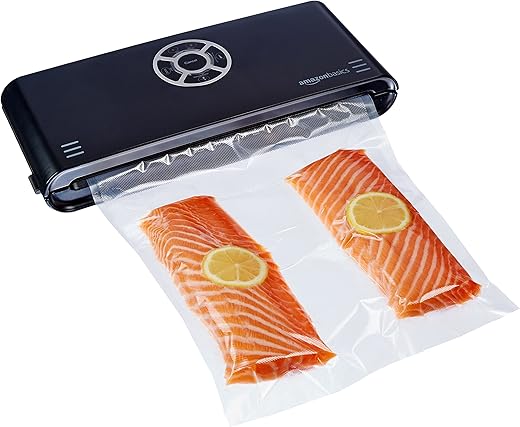 Amazon Basics Vacuum Sealer Machine for Sous Vide Cooking, 30cm Seam with 10 Bags for Preserving Meat, Fish, Fruits, and Vegetables, Black