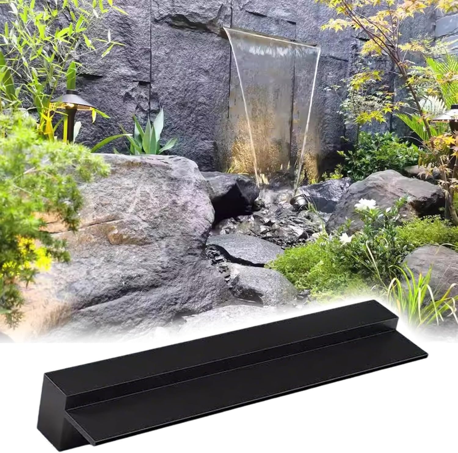 Cascata commerciale Spillway – 110 cm nero decorativo acqua caratteristica, durevole attrezzatura stagno, facile da installare, perfetto per giardino paesaggistica e decorazione esterna