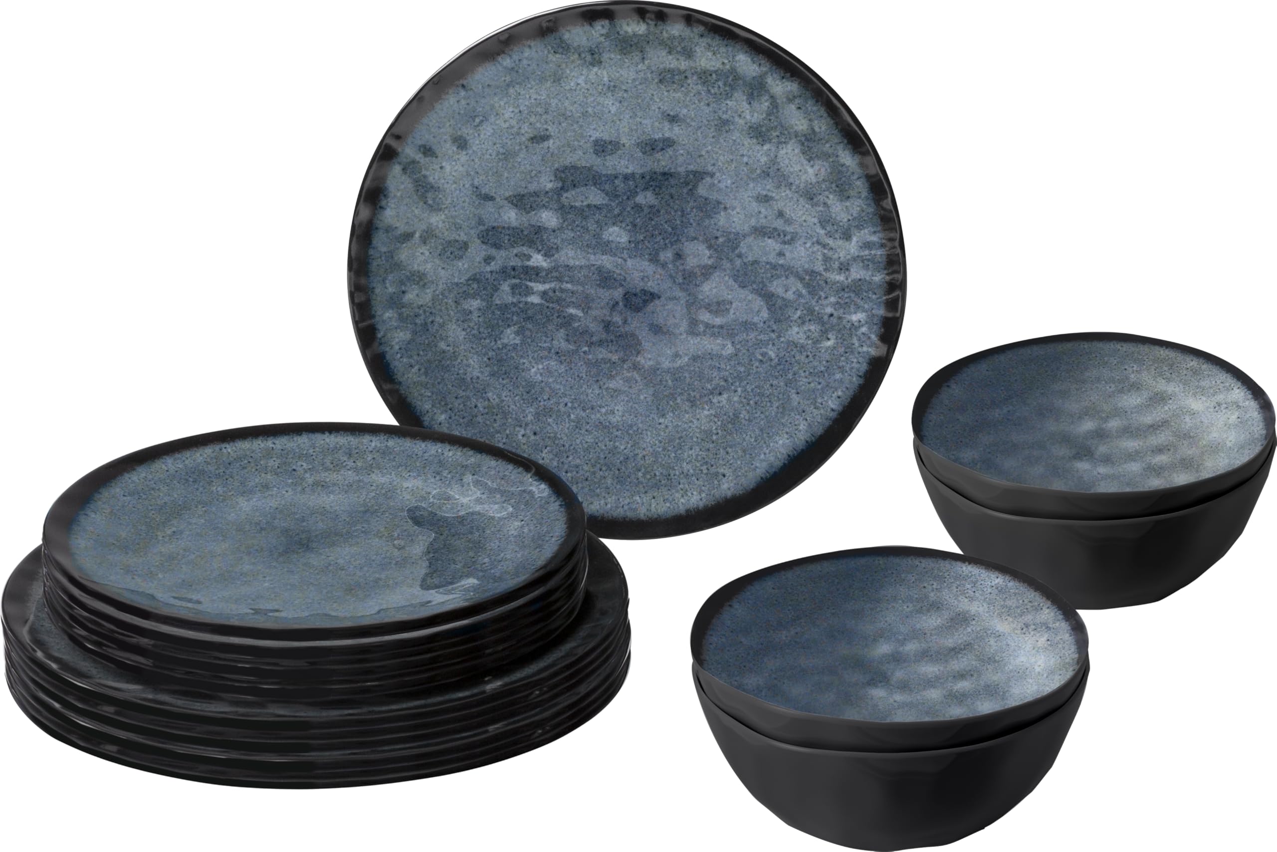 BRUNNER Set stoviglie da Campeggio (Set 12 Pezzi) per 4 Persone - Midday Venetian - in melamina Stone Touch di Alta qualità, Antiscivolo e Resistente