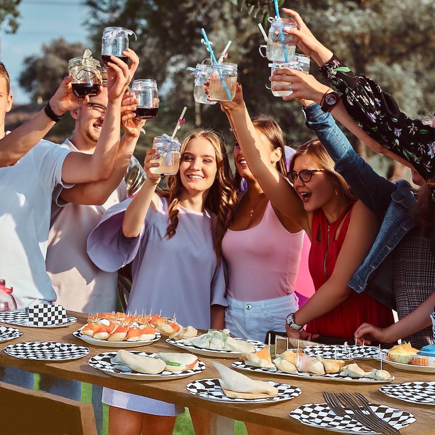 100 Pcs Racing Checkered Party Supplies Set, Serves 25 – Disposable Black and White Checkerboard Paper Plates, Napkins, and Forks, Race Car Themed Tableware for Birthday, and Racing Table Decorations - Image 6