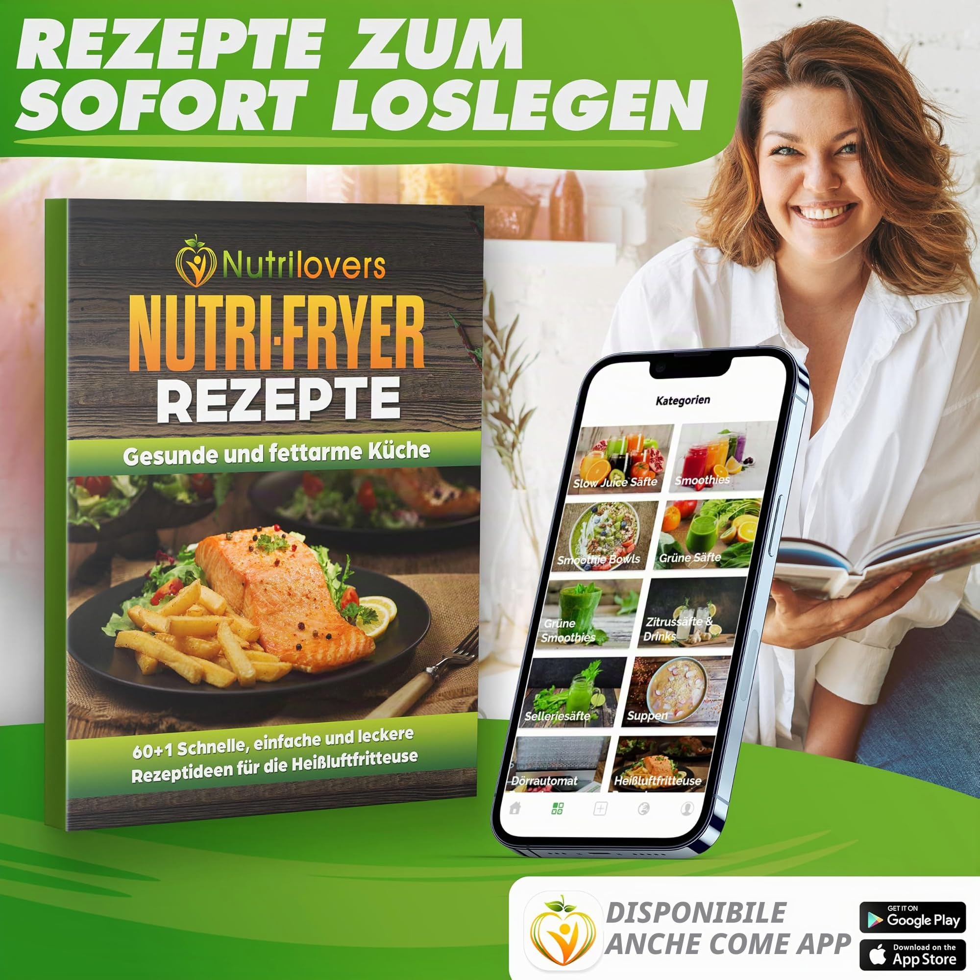 Nutrilovers NUTRI-FRYER - Friggitrice ad aria calda in acciaio inox, XXL, 8 l, 2000 W, con display touch a LED, tecnologia Double Heating, finestra di visualizzazione, patatine a basso contenuto di
