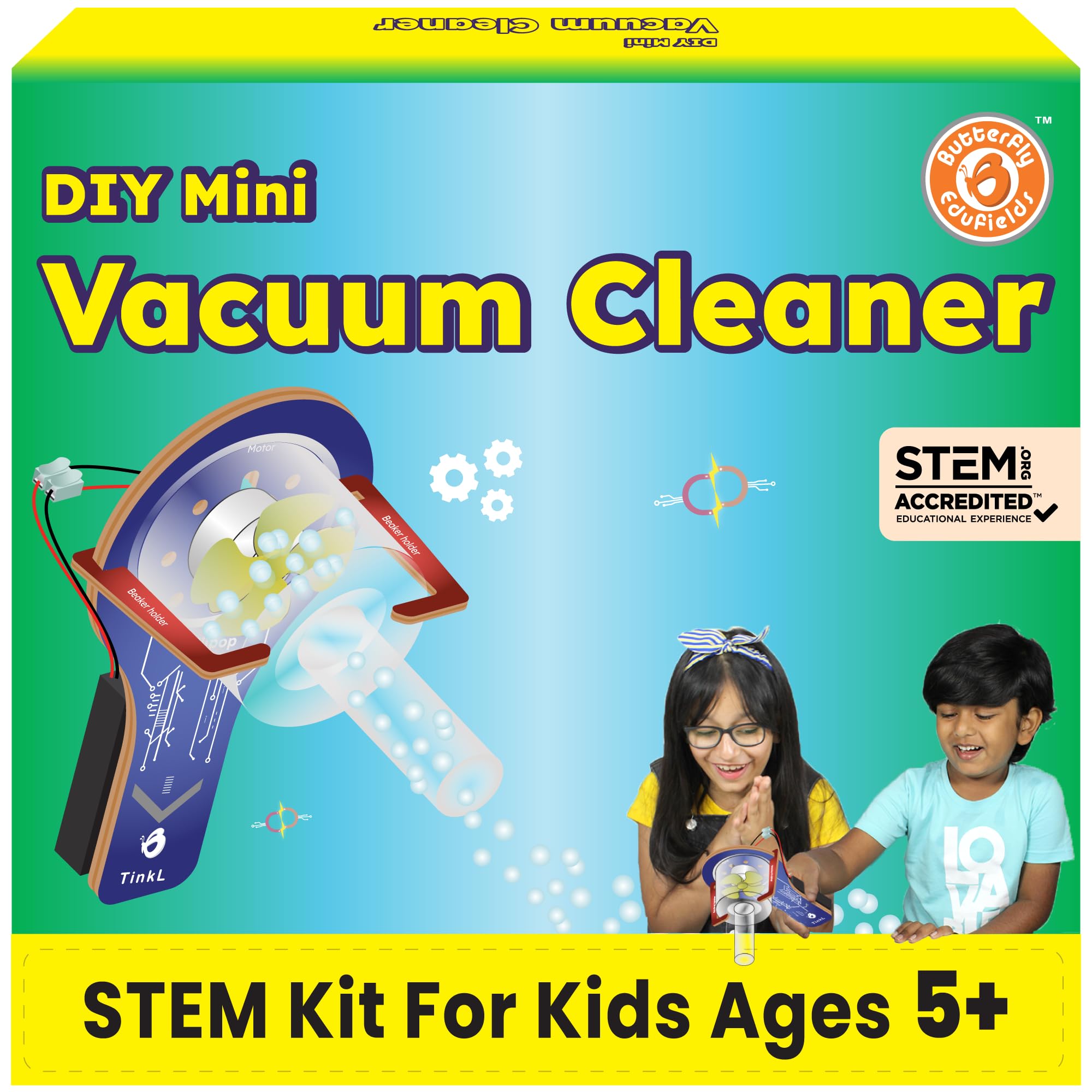 Butterfly EduFields Science Project Kit, DIY Mini Vacuum Cleaner for Kids 6 to 10 Years | STEM Construction Activity Toy | Best Learning Educational Gift for Boys & Girls, Made in India