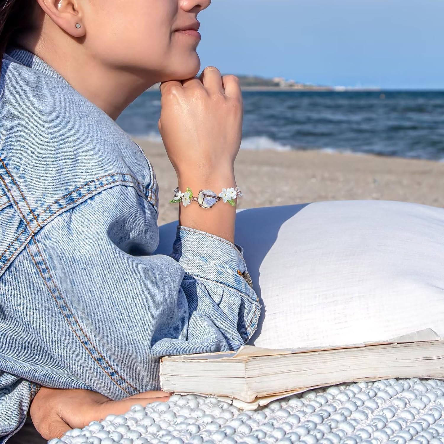 Crystal Bracelet for Women Beach Boho Bracelets Summer Natural Stone Energy Healing Crystals Bracelets Quartz Jewelry Braided Adjustable Anxiety Bracelet for Graduation Birthday Gift - Image 6