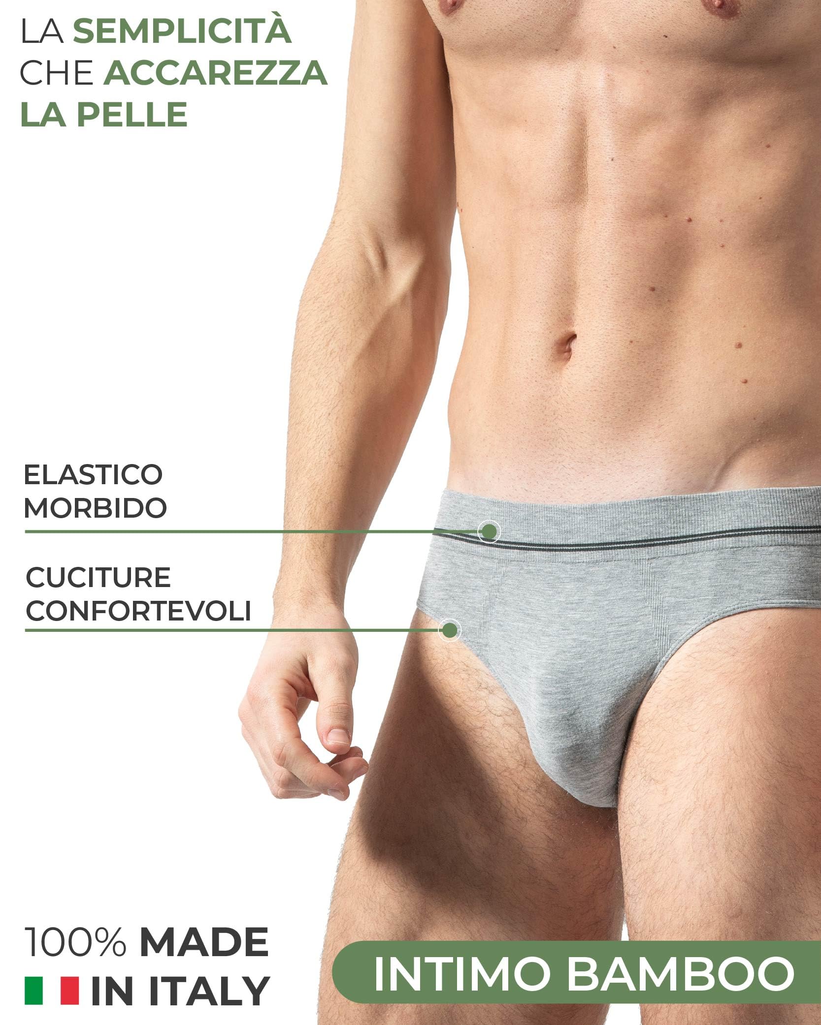 Risalti Slip Uomo Bamboo 3 pz – Mutande Uomo Senza Cuciture ed Etichette, Slip Intimo Comodo e Traspirante più Morbido del Cotone – Made in Italy
