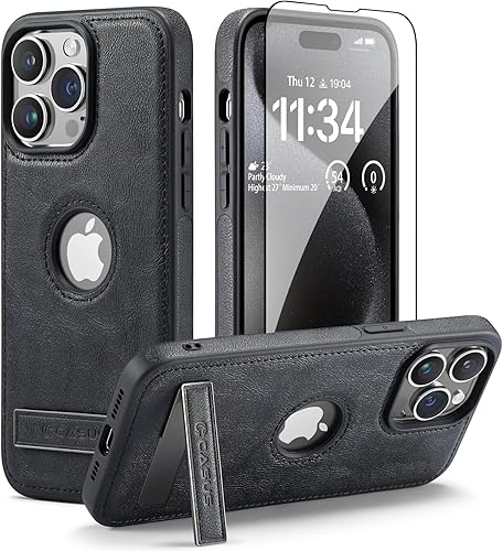 Miniatura 7 de Casus - Funda diseñada para iPhone 15 Pro con función atril de piel vegana, delgada, diseño clásico, elegante, funda protectora delgada de lujo