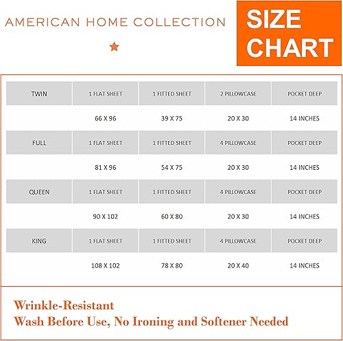Miniatura 9 de American Home Collection Juego de sábanas y fundas de almohada estampadas de 6 piezas de microfibra cepillada, sin arrugas, 14 pulgadas de