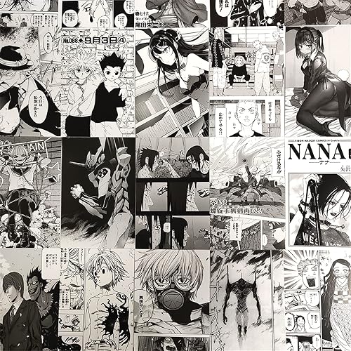 Miniatura 3 de Kit de collage de pared blanco y negro, 50 piezas, imágenes estéticas en blanco y negro, póster de anime, colección de fotos de manga, impresiones