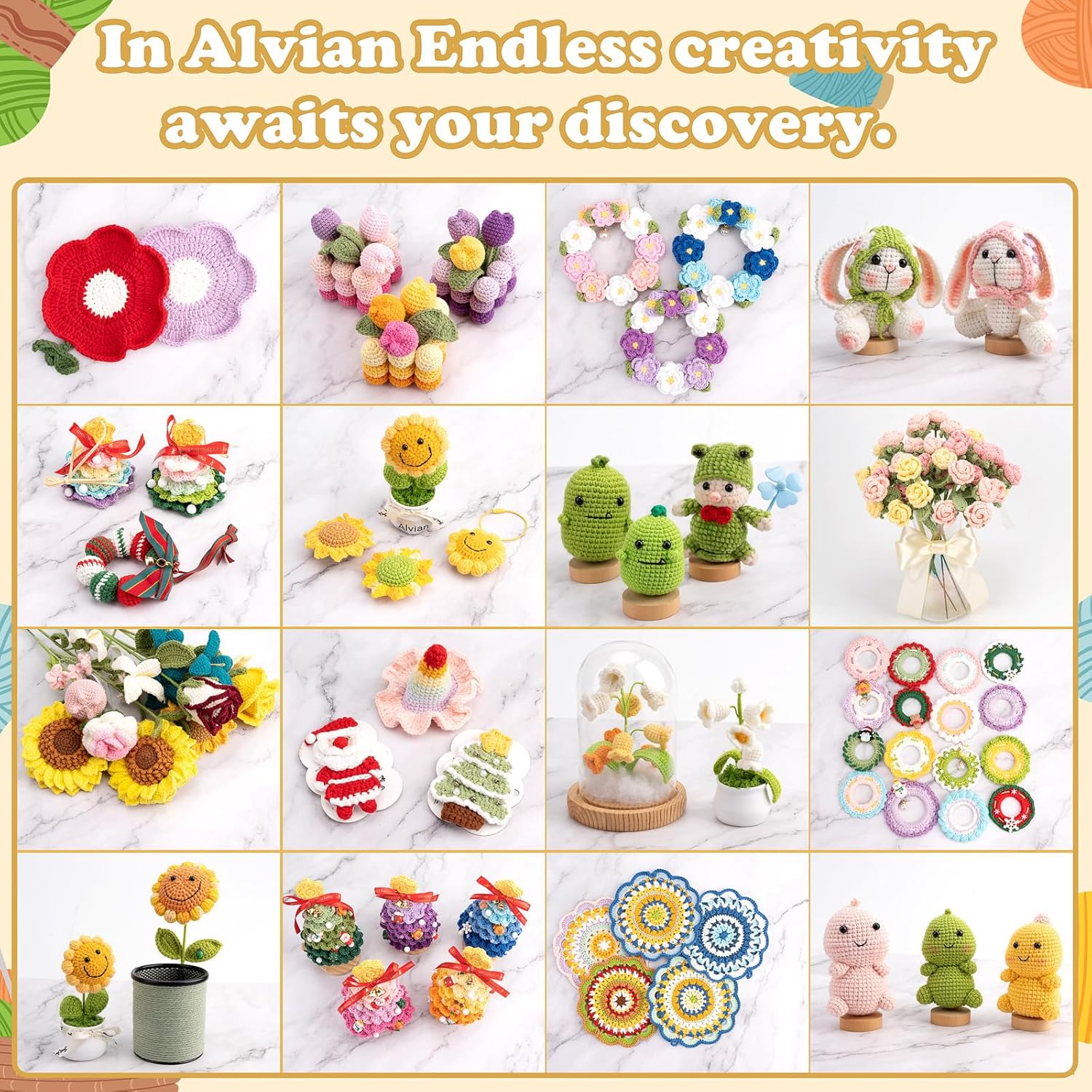 Alvian Tulip Potted Crochet Kit for Beginners Crochet Knitted Gift for for Birthday, Anniversary, Valentines