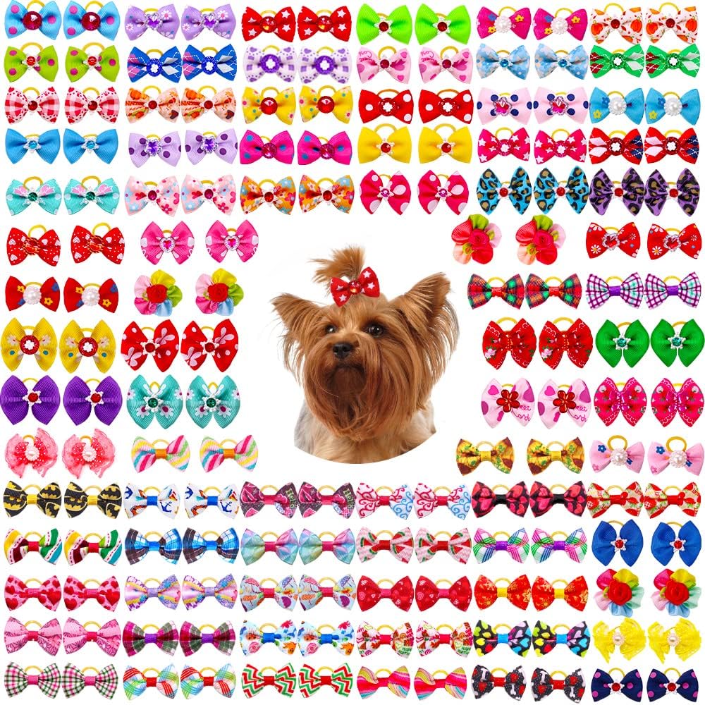 PET SHOW Pet Dog Hair Bows with Rubber Bands Cat Puppy
