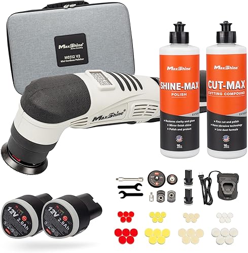 Maxshine Mini pulidora inalámbrica profesional de 3 piezas con kit de compuesto de corte y pulido (M0312 V2) - Ligero (1.93 libras), 6 velocidades,
