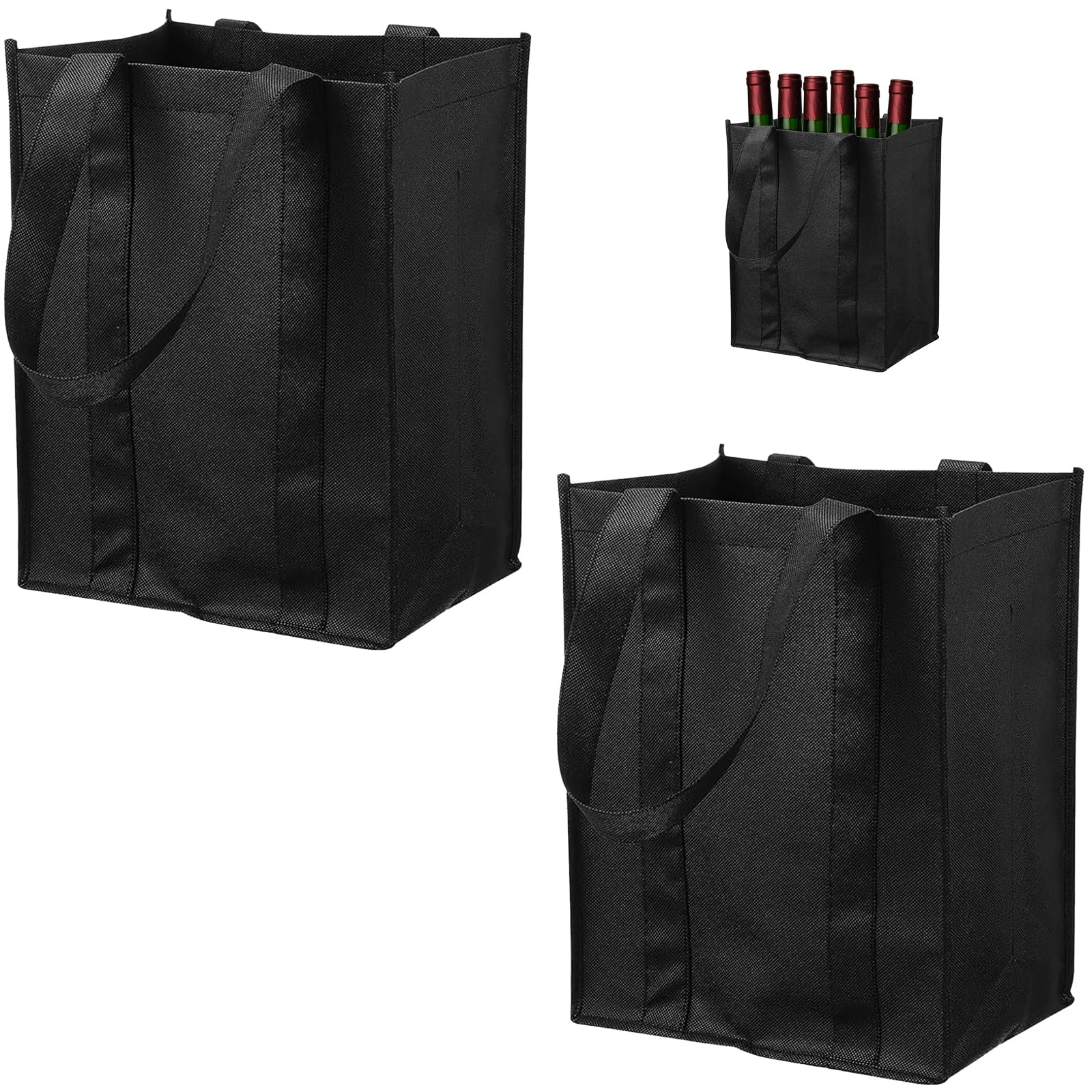 2PCS Wine Bottle Carrier 6 Bottles, Champagne Storage Bag, Black Reusable Felt Gift Bags (31 X 25 X 18cm)
