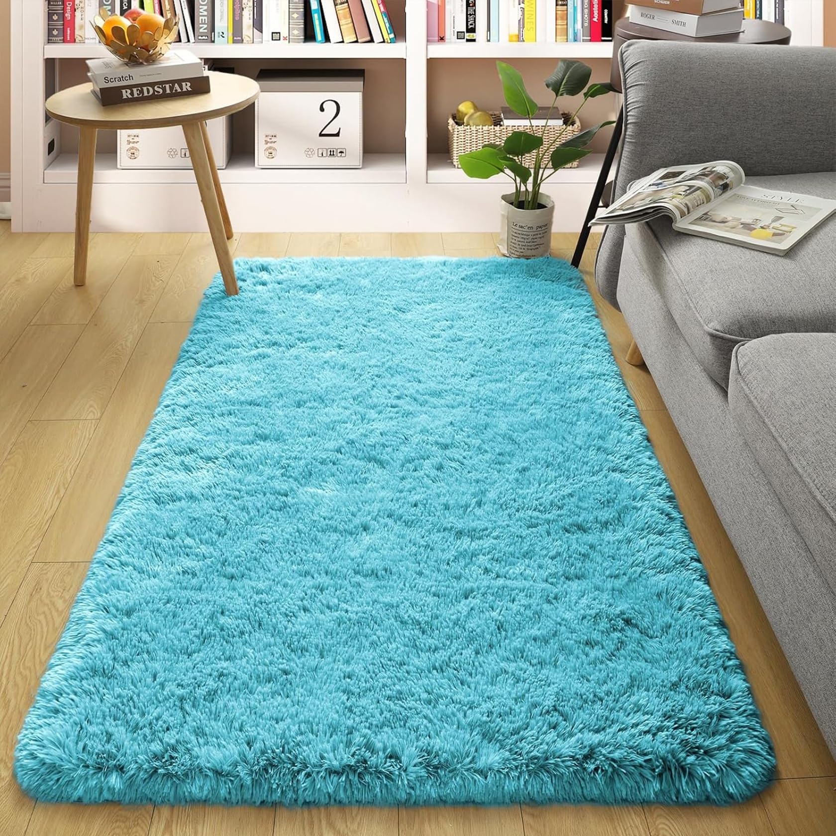 Tapis de salon antidérapant super doux et moderne en bleu ciel