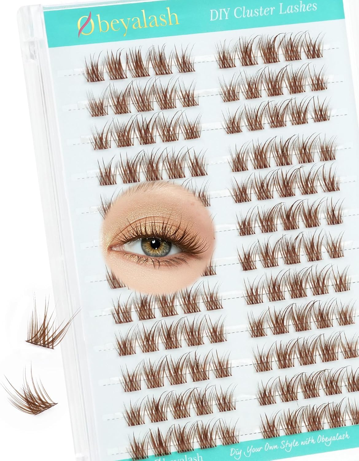 Obeyalash Brown Cluster Lashes Wispy Eyelashes Thin Band Natural Individual Lashes C Curl 7-12mm Eyelash Clusters Volume 120pcs DIY At Home Lightweight and Comfortable