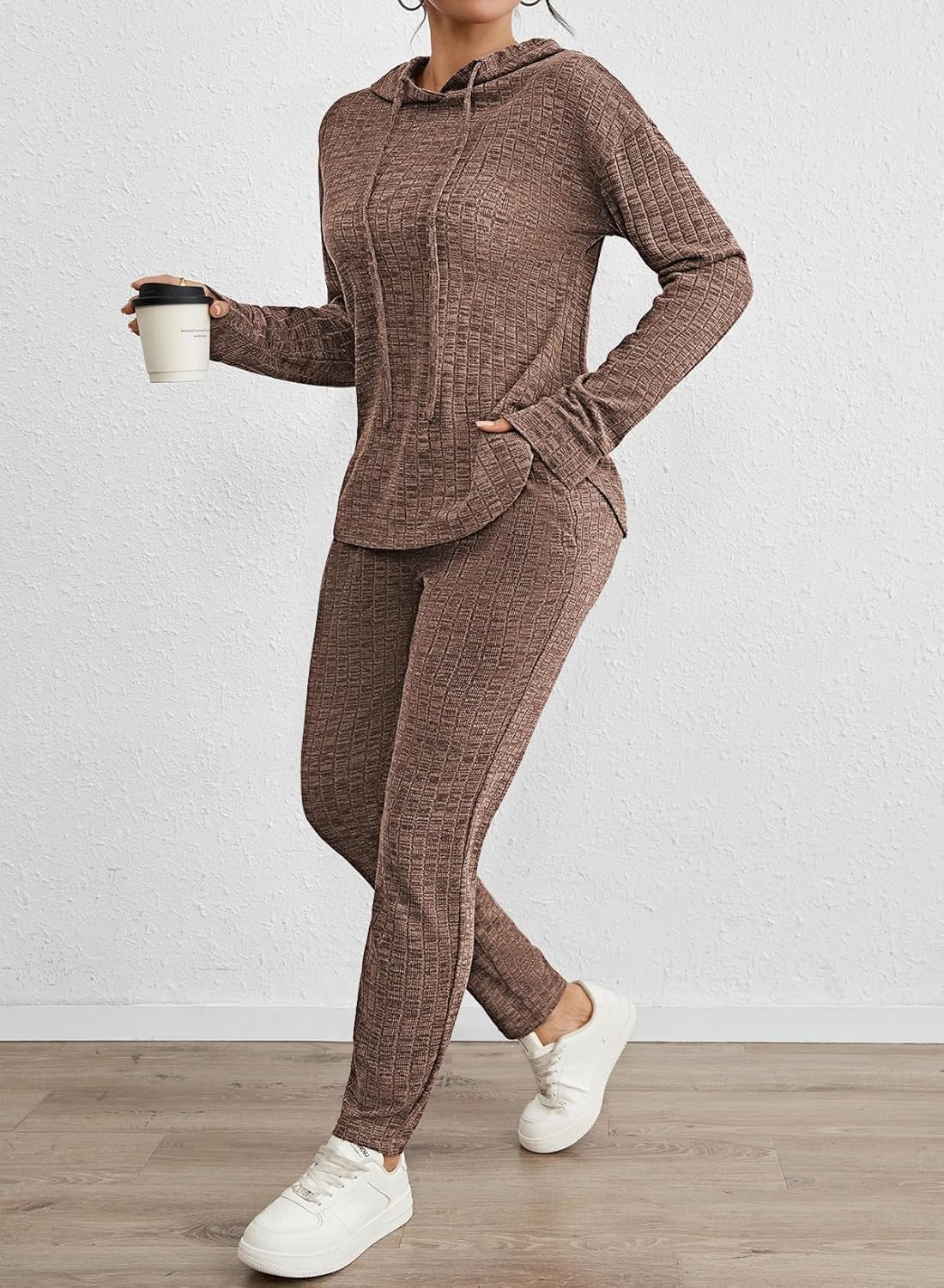 Fixmatti Women Pullover Hoodie Sweat Set Long Sleeve Ribbed Sweatsuit Tracksuits with Pocket - Image 5