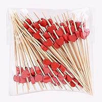 Vista 10 de JtmyAota Paquete de 100 palillos de dientes de frutas, palillos de bambú en forma de corazón, palillos de bambú natural para aperitivos, pastel